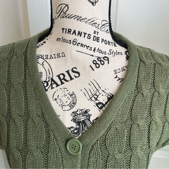 Mandee Cable Knit Bat Sleeve Duster Cardigan Green Sz L - Picture 3 of 16